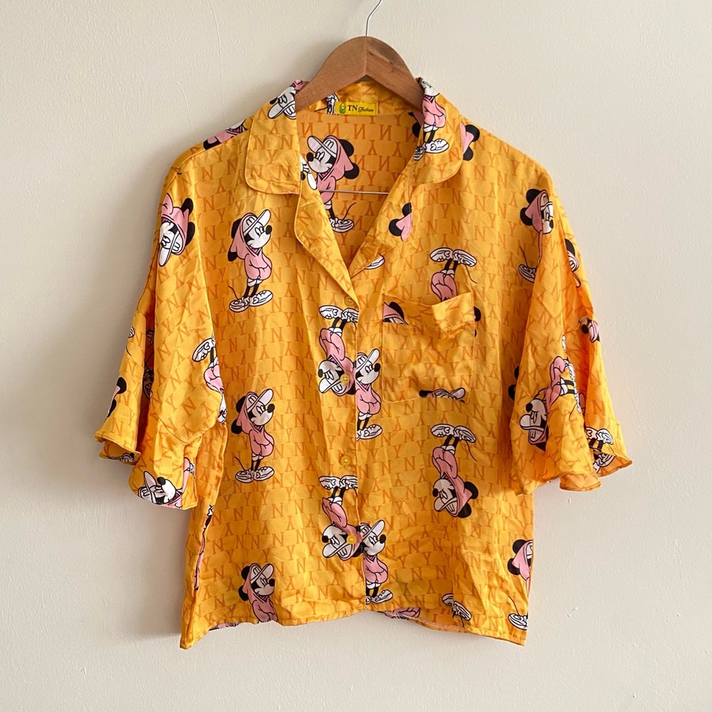 TN Fashion Mickey Mouse Satin Two Piece Sleepwear Yellow Gold - S